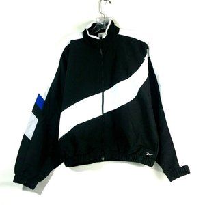 Reebok Womens Meet You There Woven Jacket Small Black White Stripe